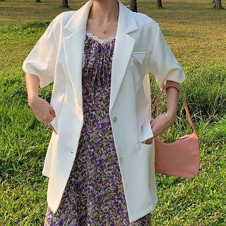 Plain Single-breasted Short-sleeve Blazer