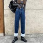 Two-tone Panel High-waist Straight Leg Jeans