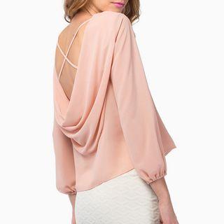 Cross Back Long-sleeve Blouse