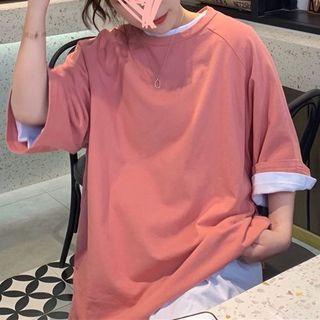 Crew-neck 3/4-sleeve Oversize T-shirt