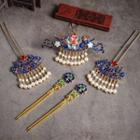 Faux Pearl Hair Pin Set Set - Blue & Gold - One Size