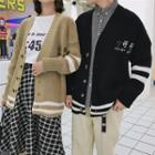 Couple Matching Lettering Contrast-trim Buttoned Cardigan