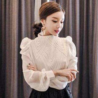 Mock-turtleneck Paneled Chiffon Blouse