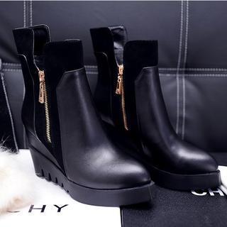 Genuine Leather Wedge Short Boots