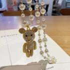 Bear Pendant Bead Necklace Gold Bear & Faux Pearl - White - One Size