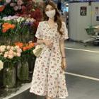 Short-sleeve Peter Pan-collar Cherry Print Midi Dress