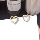 Beaded Heart Earring Multicolor Silver Earring - One Size
