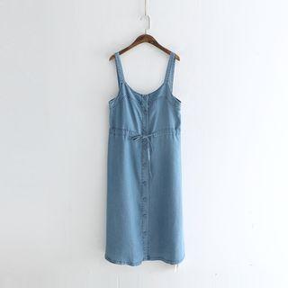 Drawstring Waist Denim Pinafore Dress