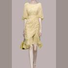 Elbow-sleeve Floral Mermaid Dress