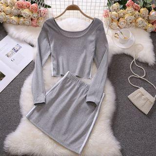 Set: Long-sleeve T-shirt + Mini Pencil Skirt