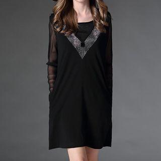 Rhinestone-accent Shift Dress