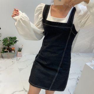Denim Overall Dress Black - One Size
