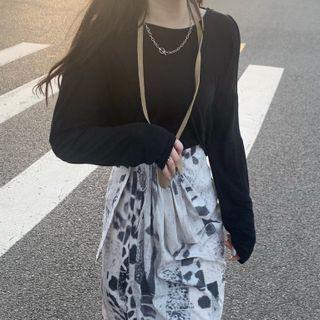 Print Midi A-line Skirt / Long-sleeve T-shirt