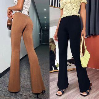 Plain High-waist Flared Pants
