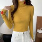 Long-sleeve Turtleneck Plain Heart Embroidered Slim Fit Knit Top
