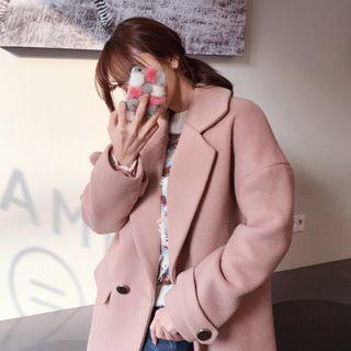 Notched-lapel Metal-button Wool Blend Coat