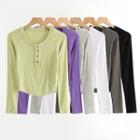 Half-button Long-sleeve Cropped Top