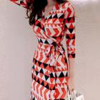 3/4-sleeve Color Block Maxi Wrap Dress
