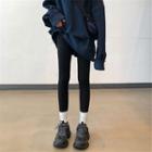High-waist Striped Knit Fleece-lined Leggings