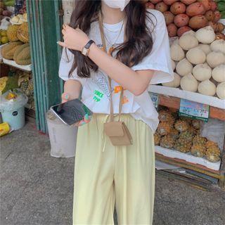 Short-sleeve Letter Print T-shirt / High-waist Drawstring Plain Pants