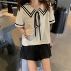 Short-sleeve Sailor Collar Shirt As Shown In Figure - One Size