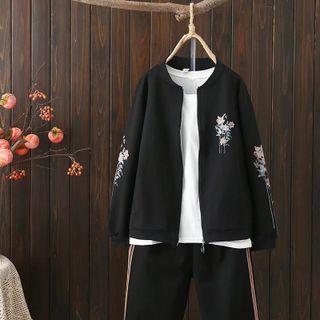 Set: Floral Embroidered Zip Jacket + Sweatpants