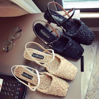 Faux-fur Block Heel Slingback Sandals