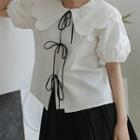 Bow-detail Plain Short-sleeve Shirt White - One Size