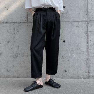 Pleated Plain Straight-leg Pants