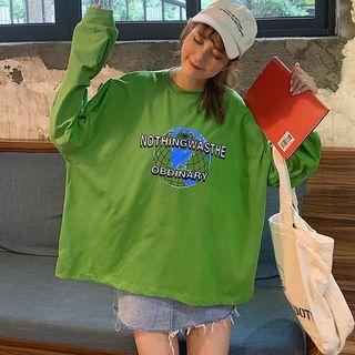 Long-sleeve Earth Print T-shirt