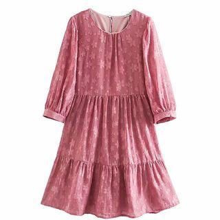 Balloon-sleeve Floral Applique A-line Dress
