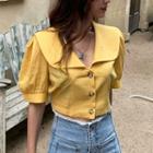 Elbow-sleeve Tie-back Collared Top Yellow - One Size