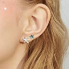 Non-matching 925 Sterling Silver Rhinestone Star Stud Earring 1 Pair - Blue Star & Silver - One Size