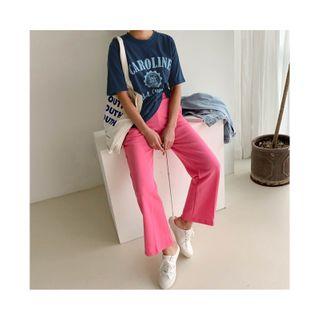 Short-sleeve Varsity Letter T-shirt Navy Blue - One Size