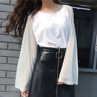 Bell-sleeve Glitter Panel T-shirt