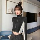 Cropped Zip-up Color Block Jacket