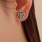 Rhinestone Rose Ear Stud 1 Pair - Black - One Size