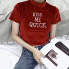 Letter Embroidered Cropped Short Sleeve T-shirt