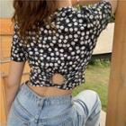 Floral Cropped Short-sleeve T-shirt As Shown In Figure - One Size