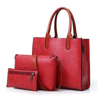 Set: Contrast Strap Tote + Shoulder Bag + Pouch