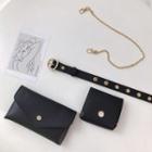 Set: Faux Leather Chained Thin Belt + Pouch