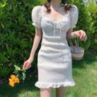 Puff-sleeve Mermaid Mini Dress White - One Size