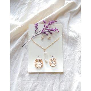 Set: Natural-stone Necklace (1 Pcs) + Earring (2 Pcs) + Ring (8 Pcs)