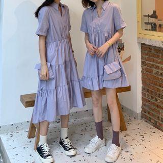 Short-sleeve Tiered A-line Polo Dress