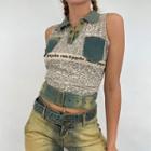 Halter-neck Lettering Collared Top