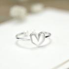 Heart Sterling Silver Open Ring Ring - Love Heart - Silver - One Size