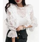 Frilled-detail Laced Top White - One Size