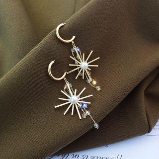 Faux Pearl Alloy Moon & Star Dangle Earring As Shown In Figure - One Size