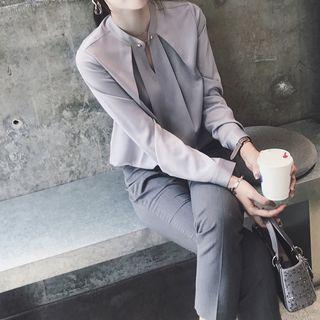 Set: Plain Blouse + Straight Fit Pants
