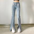 Low Waist Washed Slit Bootcut Jeans